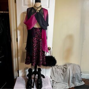 Vintage RISKY# Women’s Silk Ombre Batwing Sheer Whimsigoth Open Blouse OS